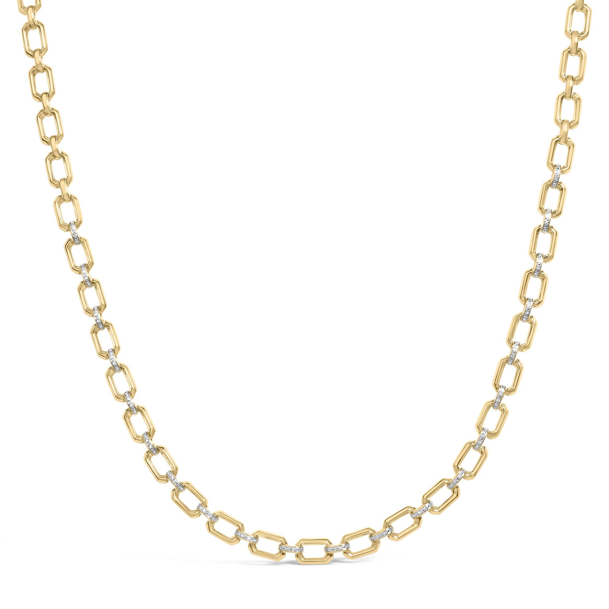 Gold Vermeil .925 Sterling Silver 1/4 Cttw Diamond Bold Octagonal Link Necklace
