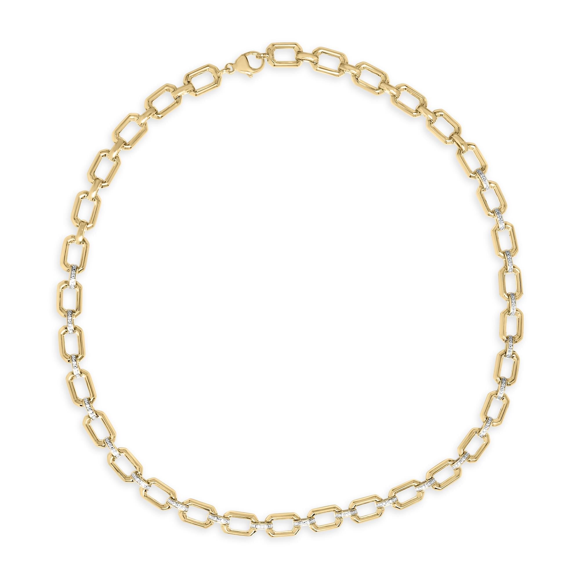 Gold Vermeil .925 Sterling Silver 1/4 Cttw Diamond Bold Octagonal Link Necklace