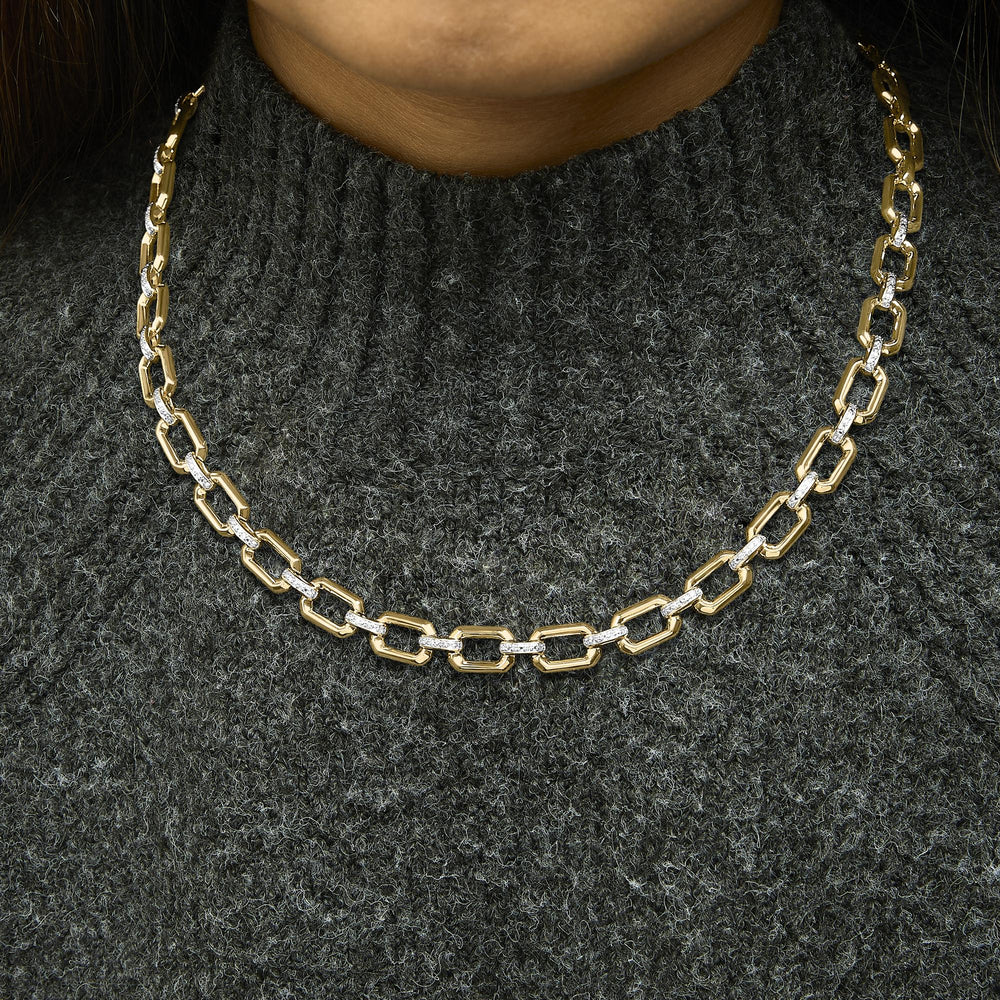 Gold Vermeil .925 Sterling Silver 1/4 Cttw Diamond Bold Octagonal Link Necklace