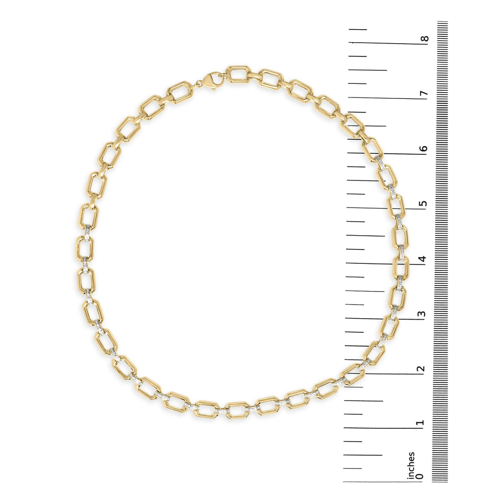 Gold Vermeil .925 Sterling Silver 1/4 Cttw Diamond Bold Octagonal Link Necklace
