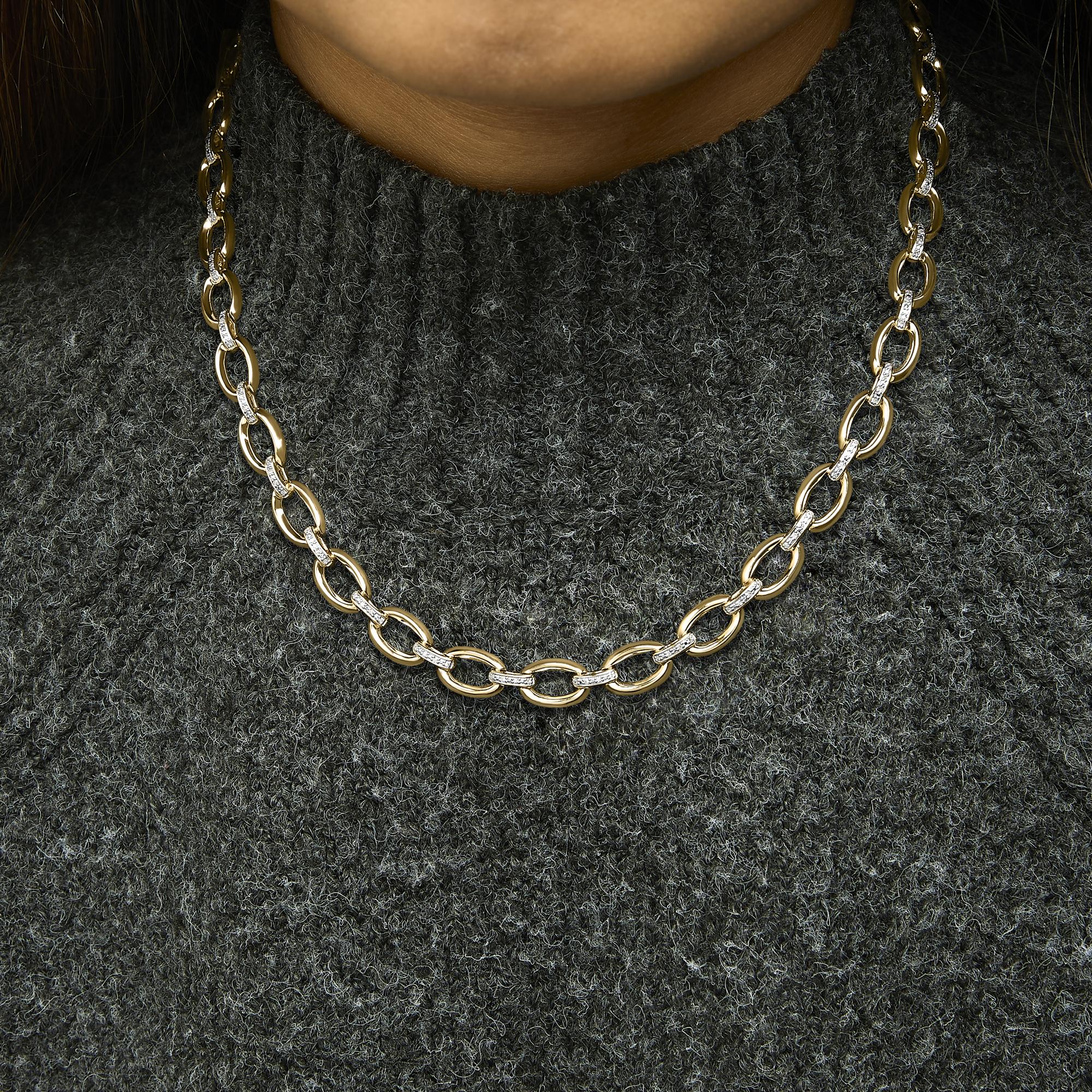 Gold Vermeil 1/4 Cttw Diamond Bold Oval Link Necklace