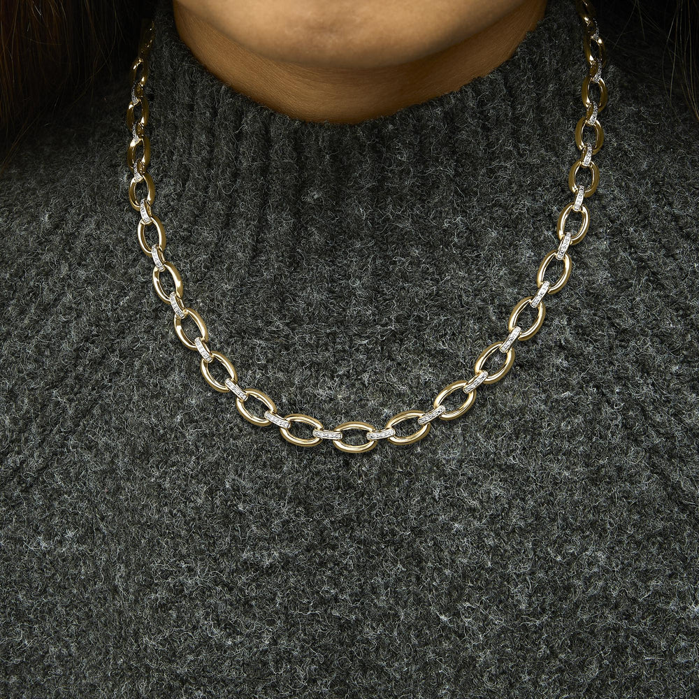 Gold Vermeil 1/4 Cttw Diamond Bold Oval Link Necklace