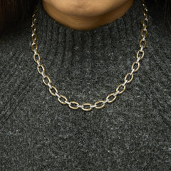 Gold Vermeil 1/4 Cttw Diamond Bold Oval Link Necklace