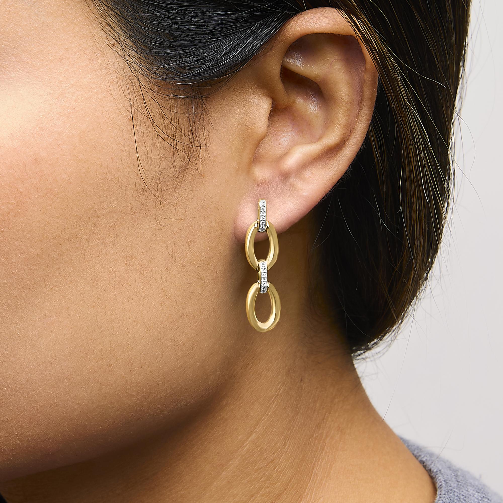 Gold Vermeil Diamond Accent Bold Oval Link Earring
