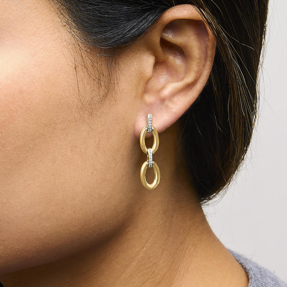Gold Vermeil Diamond Accent Bold Oval Link Earring