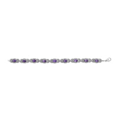 Sterling Silver Oval Purple Amethyst and Diamond Interlocking Halo Link Bracelet