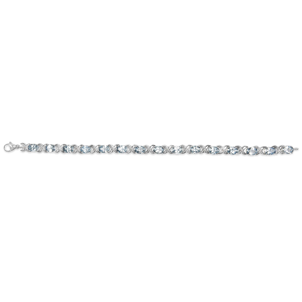 .925 Sterling Silver 16.0 Cttw Oval Blue Topaz and Diamond Accent Tennis X Link Bracelet (I-J Color, I1-I2 Clarity) - Size 7" Inch