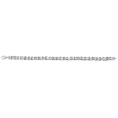 .925 Sterling Silver 16.0 Cttw Oval Blue Topaz and Diamond Accent Tennis X Link Bracelet (I-J Color, I1-I2 Clarity) - Size 7" Inch