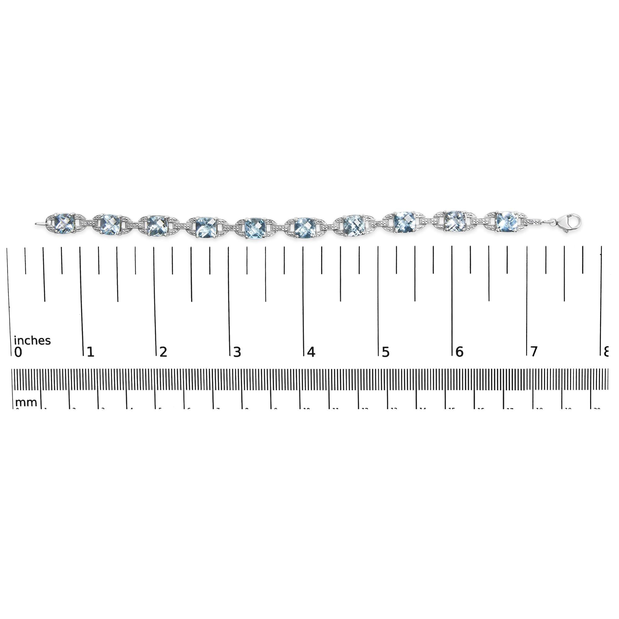 .925 Sterling Silver 7x7 mm Cushion Cut Blue Topaz and 1/20 cttw Round Cut Diamond Fashion Tennis Bracelet (I-J Color, I1-I2 Clarity) - 7"
