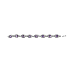 Sterling Silver Cushion-Cut Purple Amethyst & Diamond Vintage Halo Link Bracelet