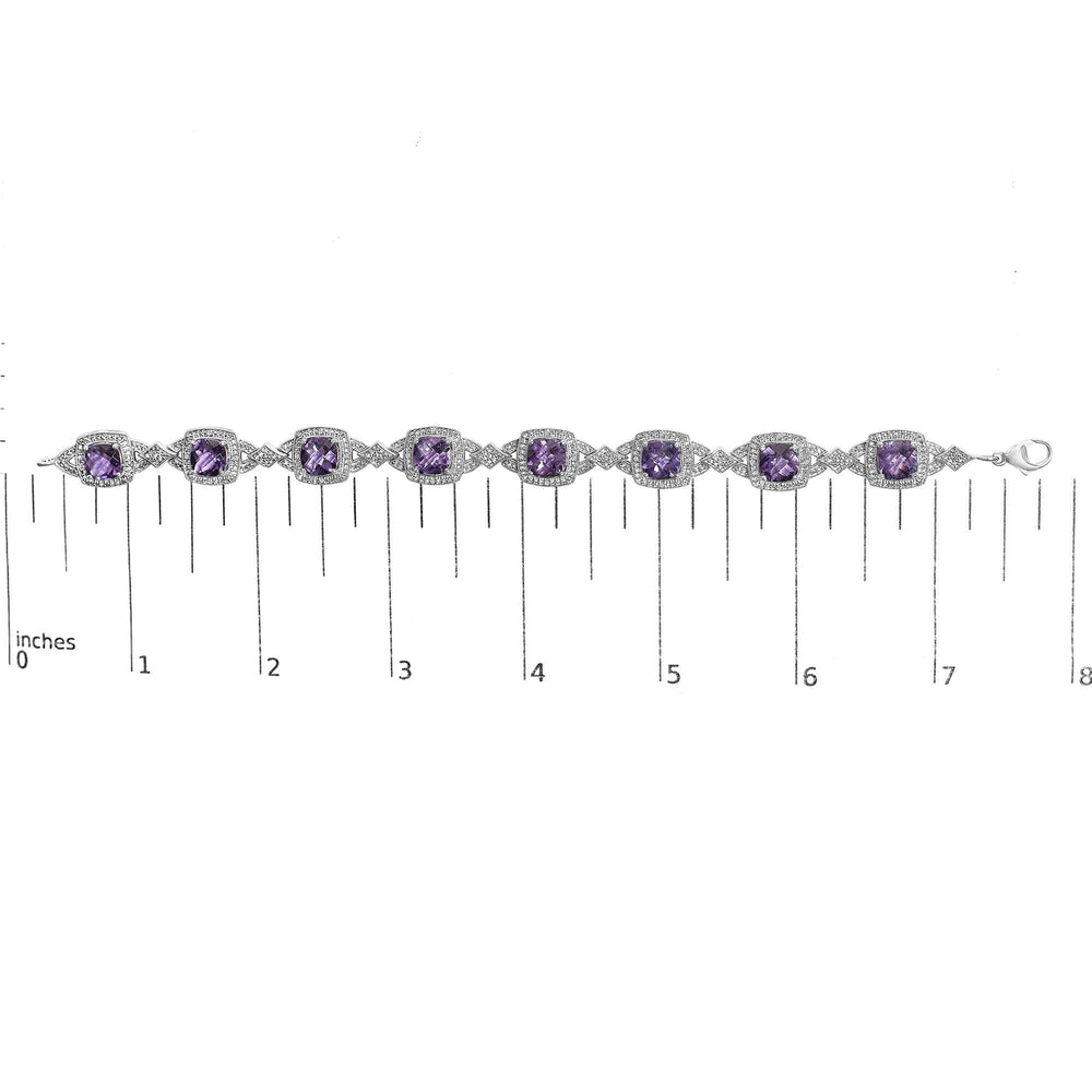 Sterling Silver Cushion-Cut Purple Amethyst & Diamond Vintage Halo Link Bracelet