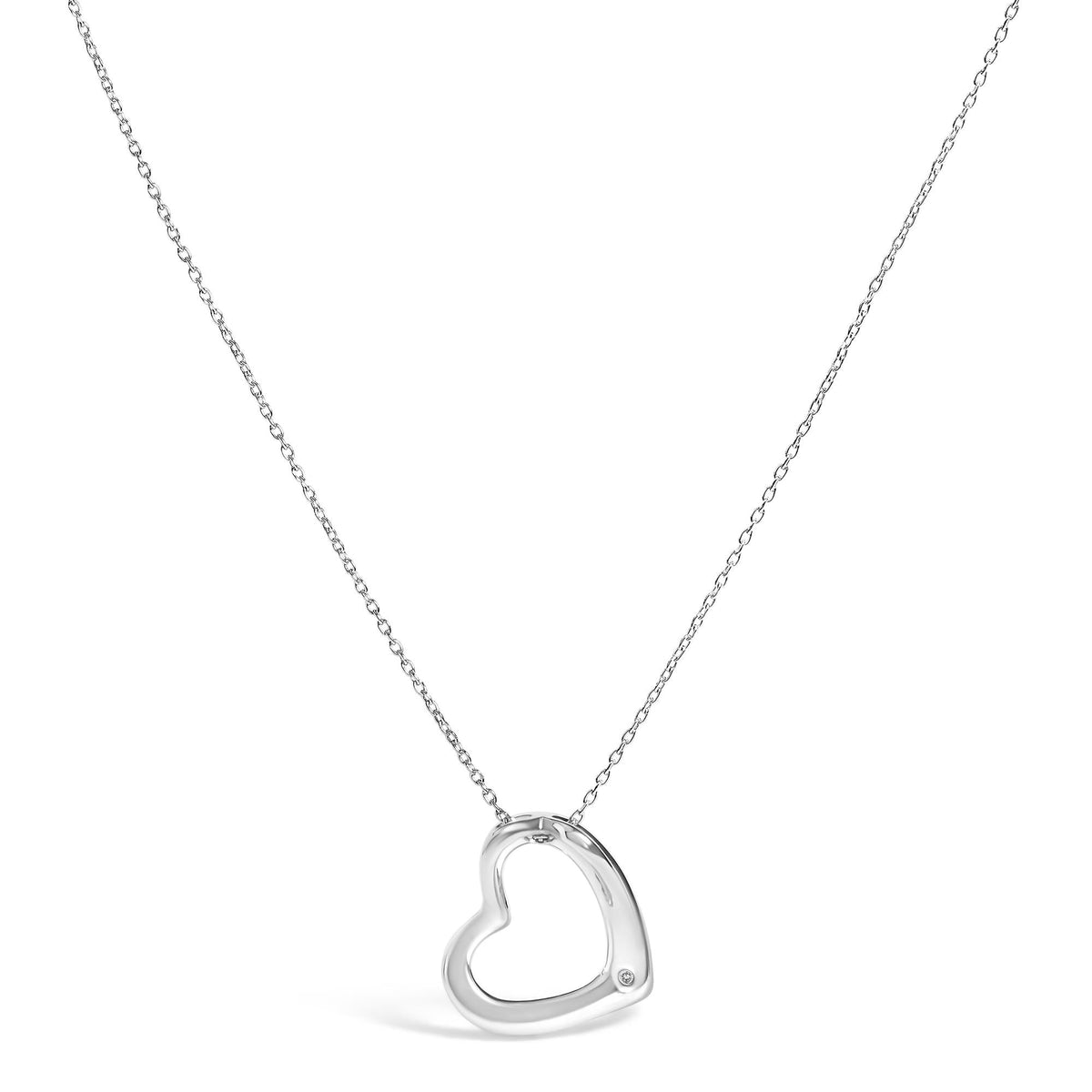 Sterling Silver Bezel Set Diamond Accent Heart Pendant Necklace