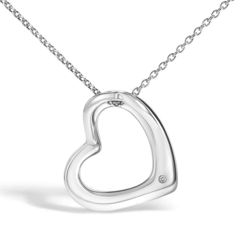 Sterling Silver Bezel Set Diamond Accent Heart Pendant Necklace