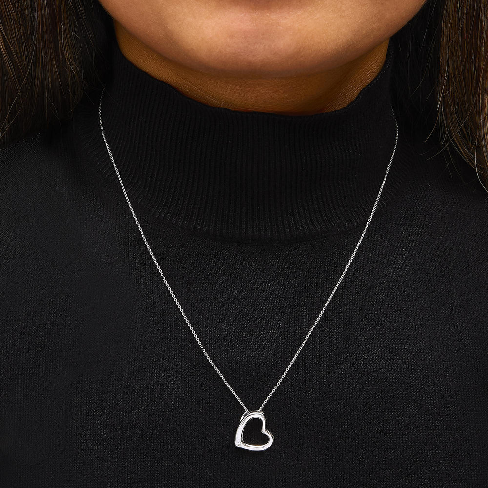 Sterling Silver Bezel Set Diamond Accent Heart Pendant Necklace