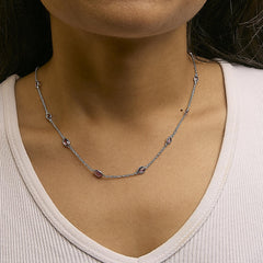 .925 Sterling Silver Checkerboard Cut Purple Amethyst Bezel Station Necklace - 22" Inches