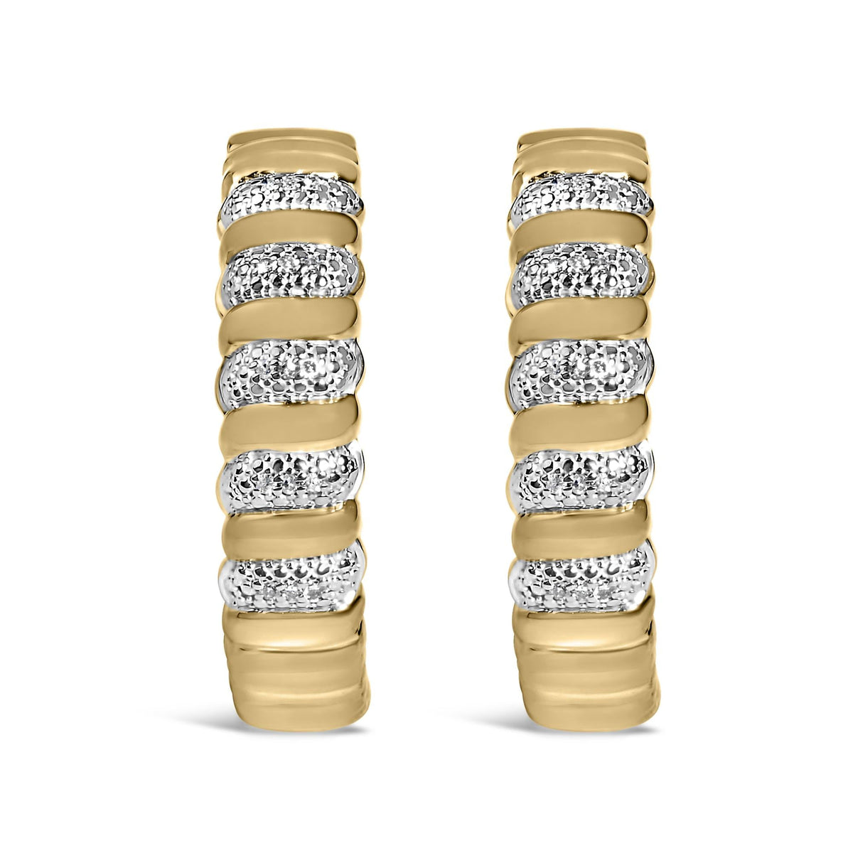 Gold Vermeil 1/10 Cttw Diamond Ribbed Design Hoop Earrings