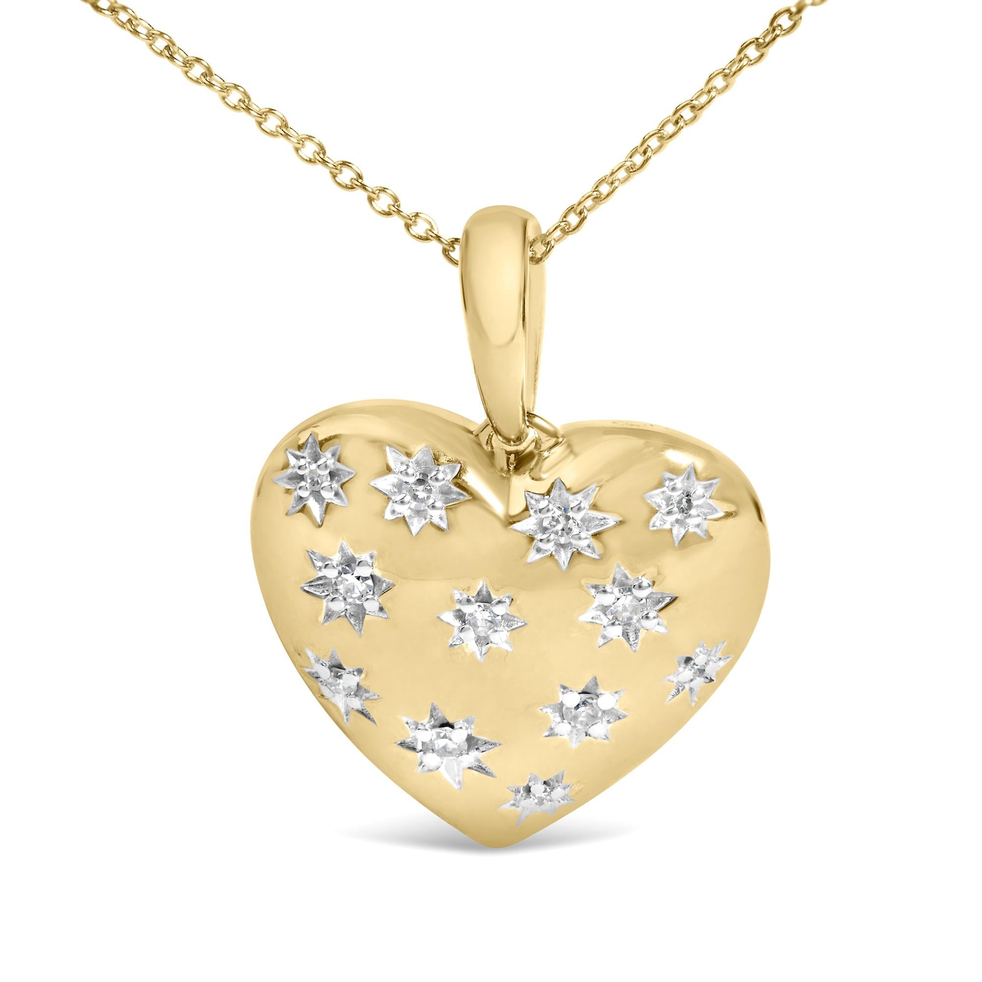 Gold Vermeil 1/10 Cttw Diamond Bold Heart Pendant Necklace