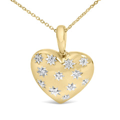 Gold Vermeil 1/10 Cttw Diamond Bold Heart Pendant Necklace