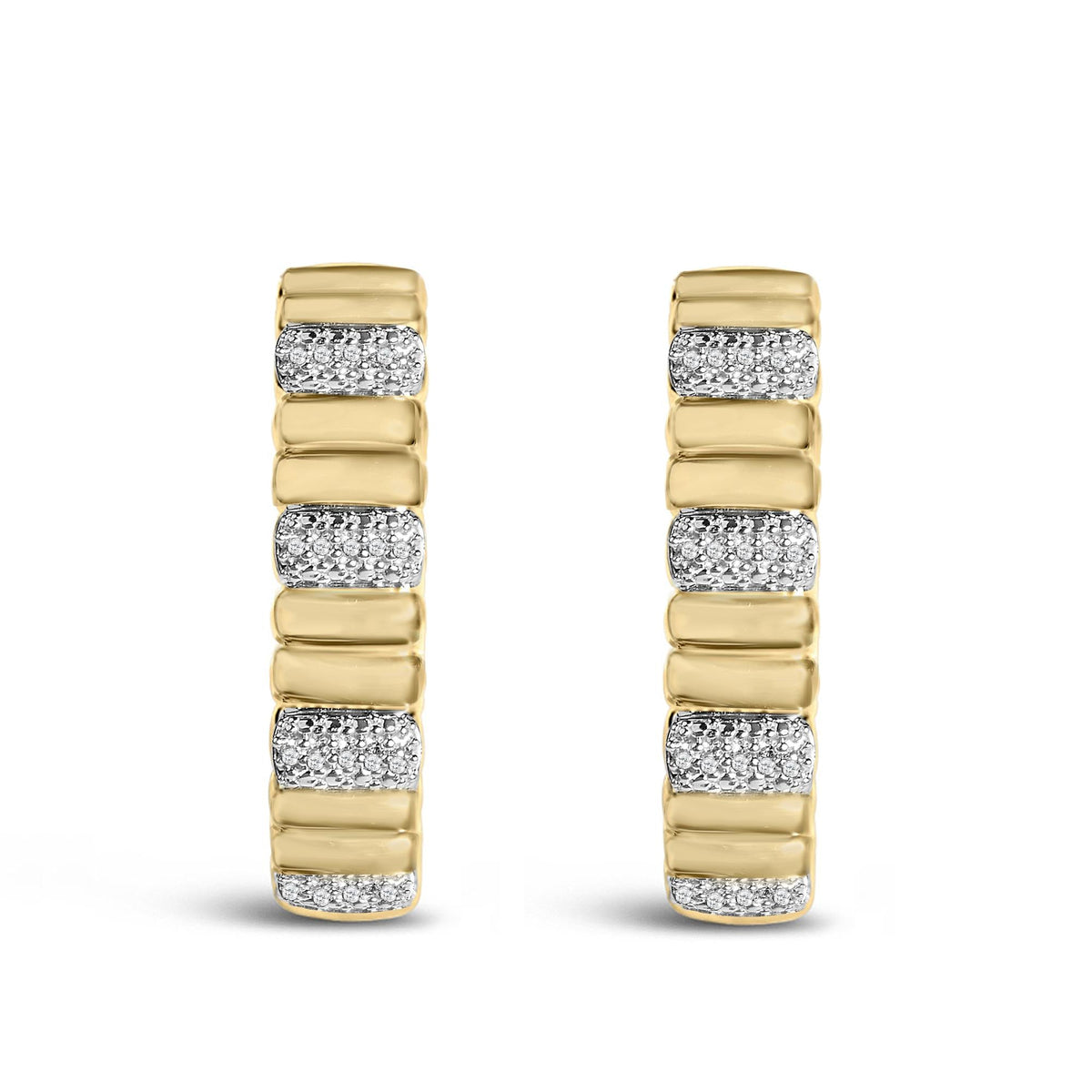 Gold Vermeil 1/10 Cttw Diamond Bold Ribbed Hoop Earring