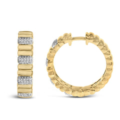Gold Vermeil 1/10 Cttw Diamond Bold Ribbed Hoop Earring