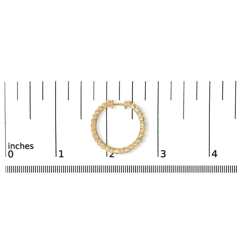 Gold Vermeil 1/10 Cttw Diamond Bold Ribbed Hoop Earring