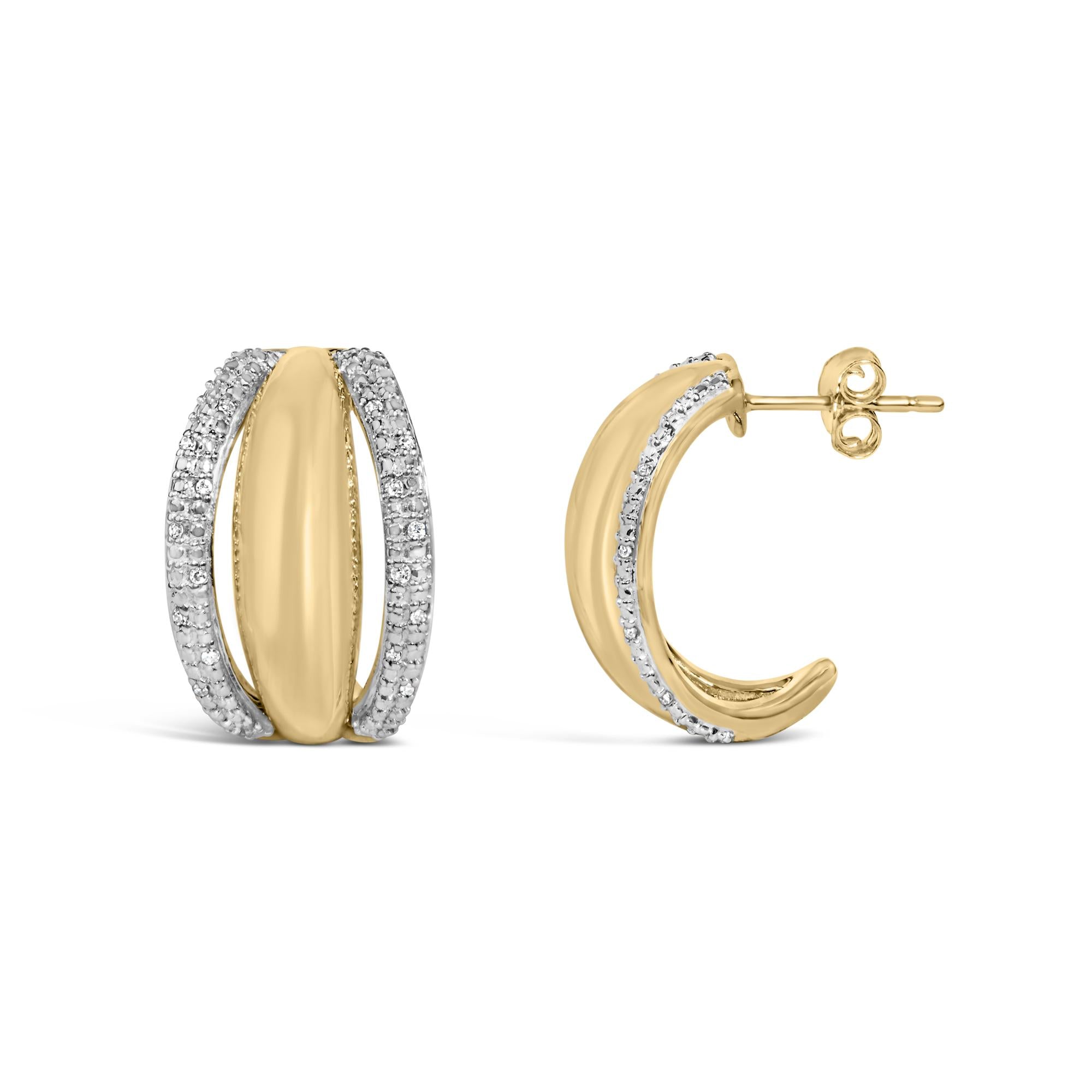 Gold Vermeil 1/10 Cttw Diamond Bold Half Hoop Earring