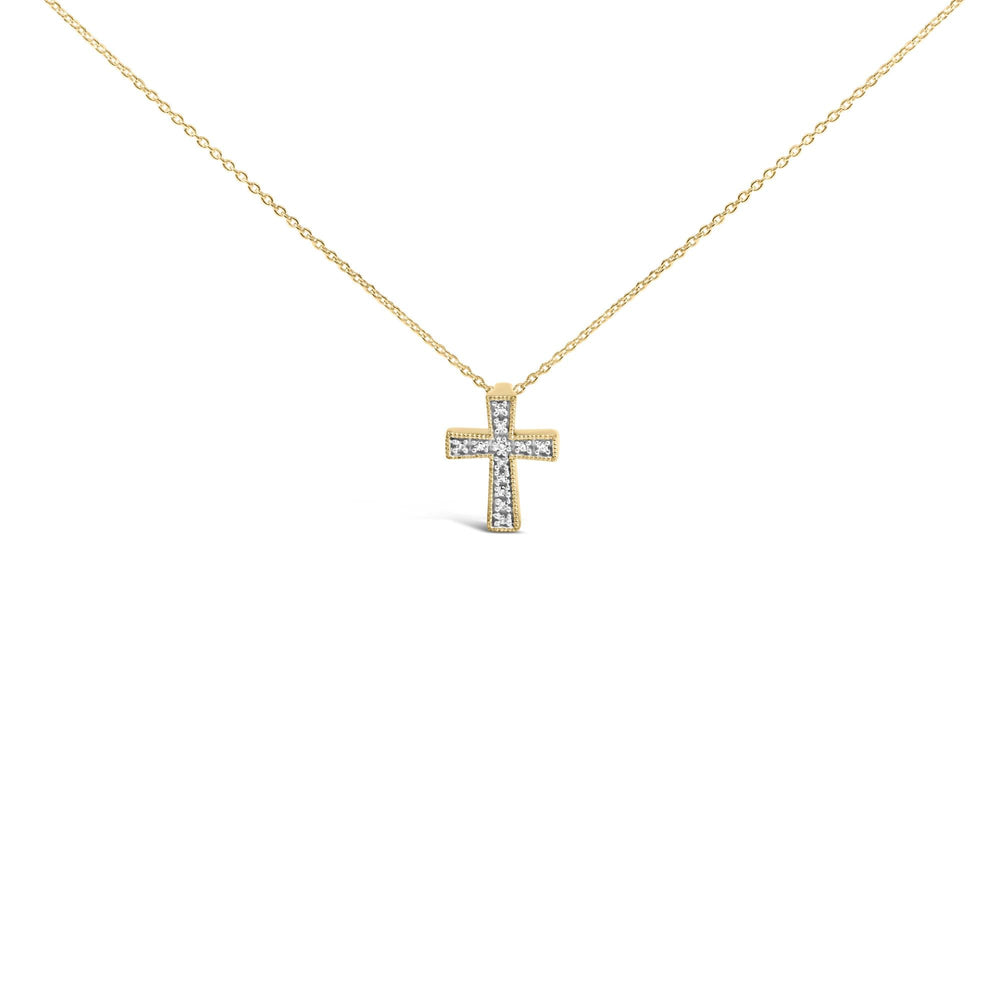 24 KT Gold Vermeil Diamond Accent Cross Pendant Necklace