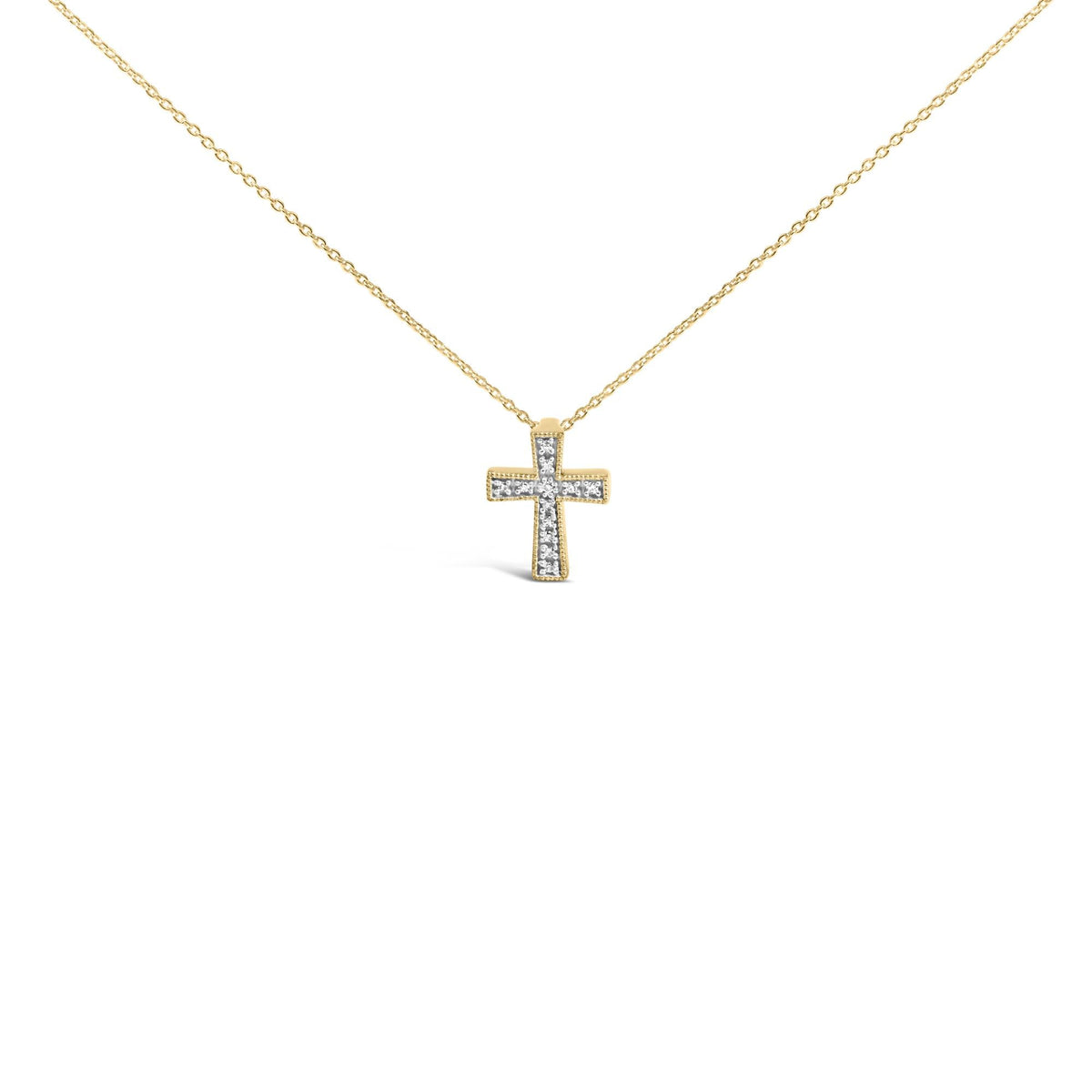 24 KT Gold Vermeil Diamond Accent Cross Pendant Necklace