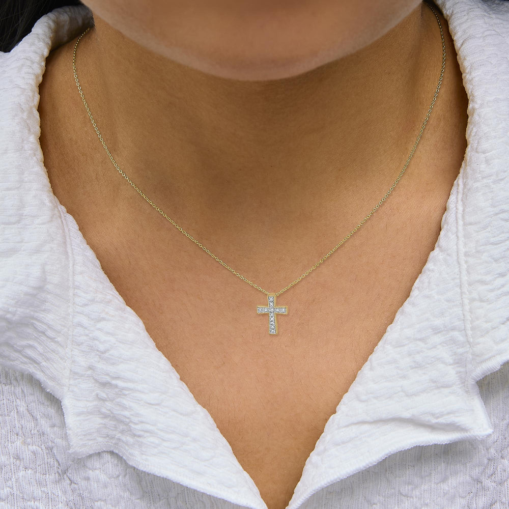 24 KT Gold Vermeil Diamond Accent Cross Pendant Necklace