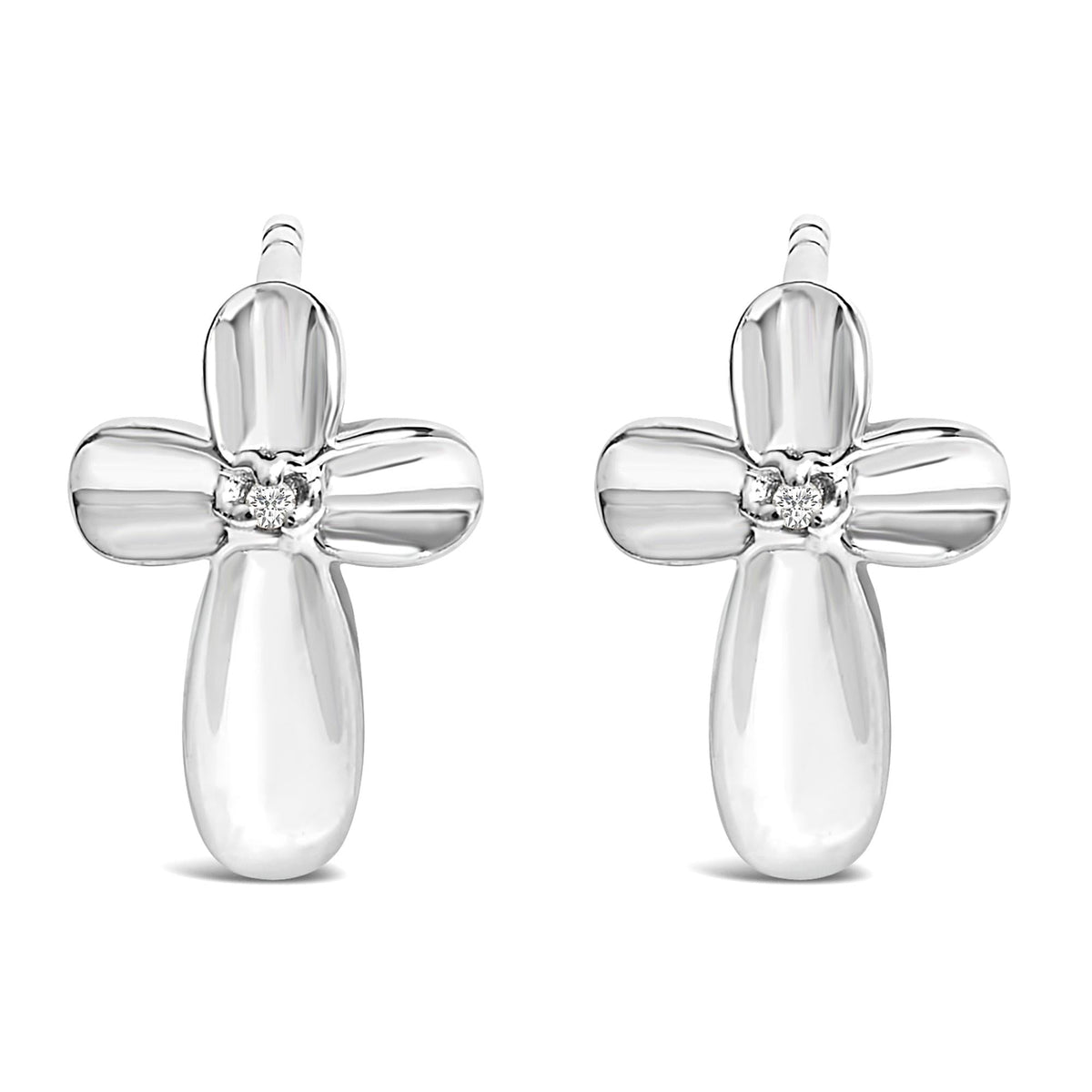 .925 Sterling Silver Prong Set Diamond Accent Floral Cross Stud Earring (I-J Color, I1-I2 Clarity)