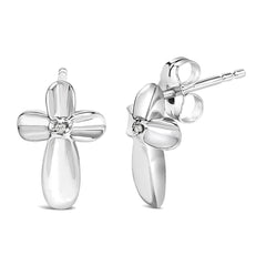 .925 Sterling Silver Prong Set Diamond Accent Floral Cross Stud Earring (I-J Color, I1-I2 Clarity)
