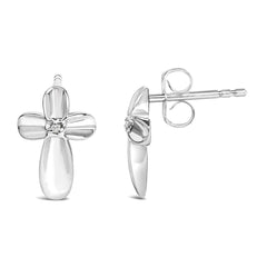 .925 Sterling Silver Prong Set Diamond Accent Floral Cross Stud Earring (I-J Color, I1-I2 Clarity)