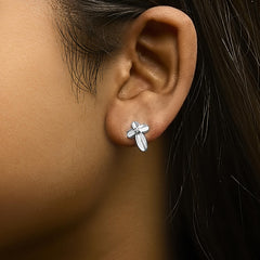 .925 Sterling Silver Prong Set Diamond Accent Floral Cross Stud Earring (I-J Color, I1-I2 Clarity)
