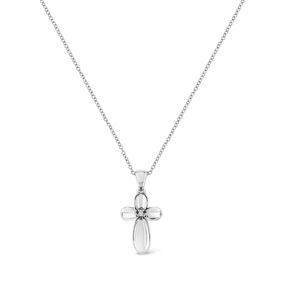 .925 Sterling Silver Prong-Set Diamond Accent Floral Cross 18" Pendant Necklace (I-J Color, I1-I2 Clarity)