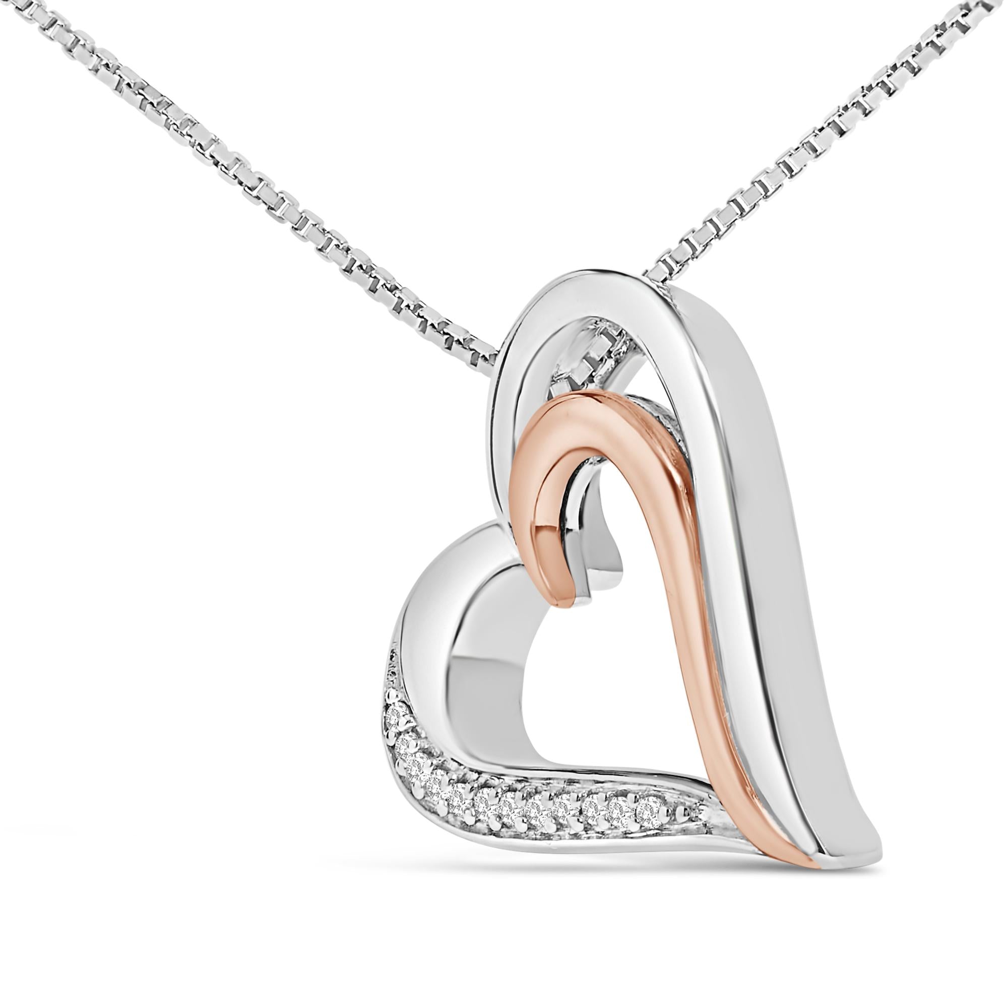 14K Rose Gold Plated Sterling Silver Diamond Accent Open Heart Pendant Necklace
