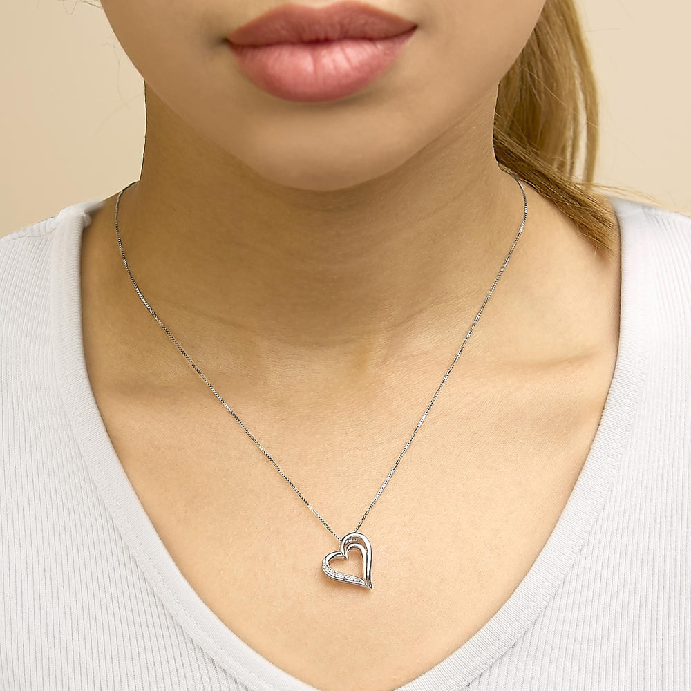 14K Rose Gold Plated Sterling Silver Diamond Accent Open Heart Pendant Necklace