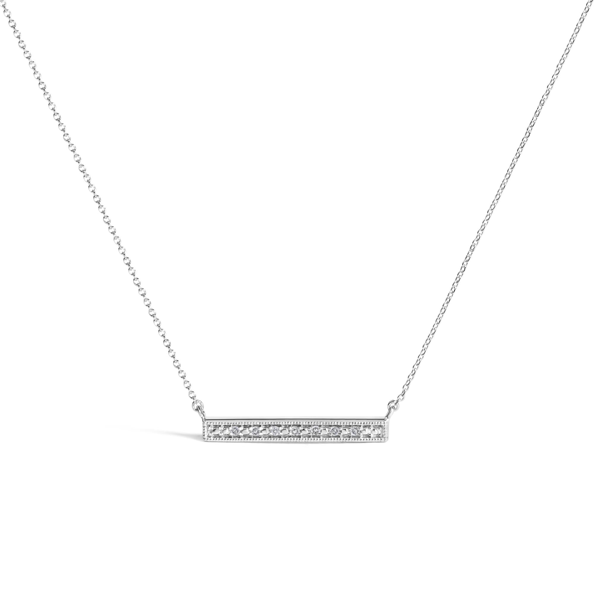 Sterling Silver Diamond Accent Milgrain Bar Pendant Necklace