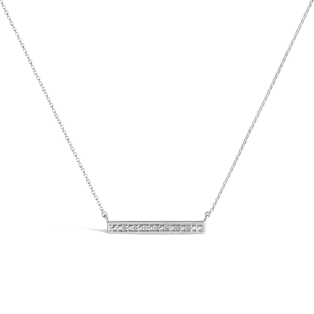 Sterling Silver Diamond Accent Milgrain Bar Pendant Necklace