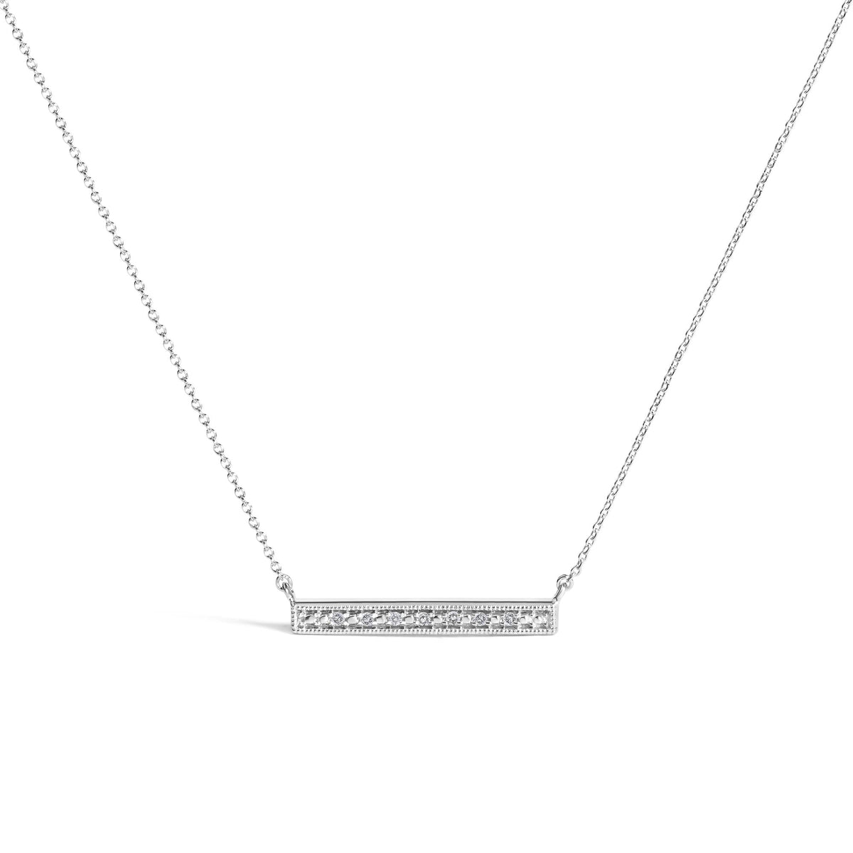 Sterling Silver Diamond Accent Milgrain Bar Pendant Necklace