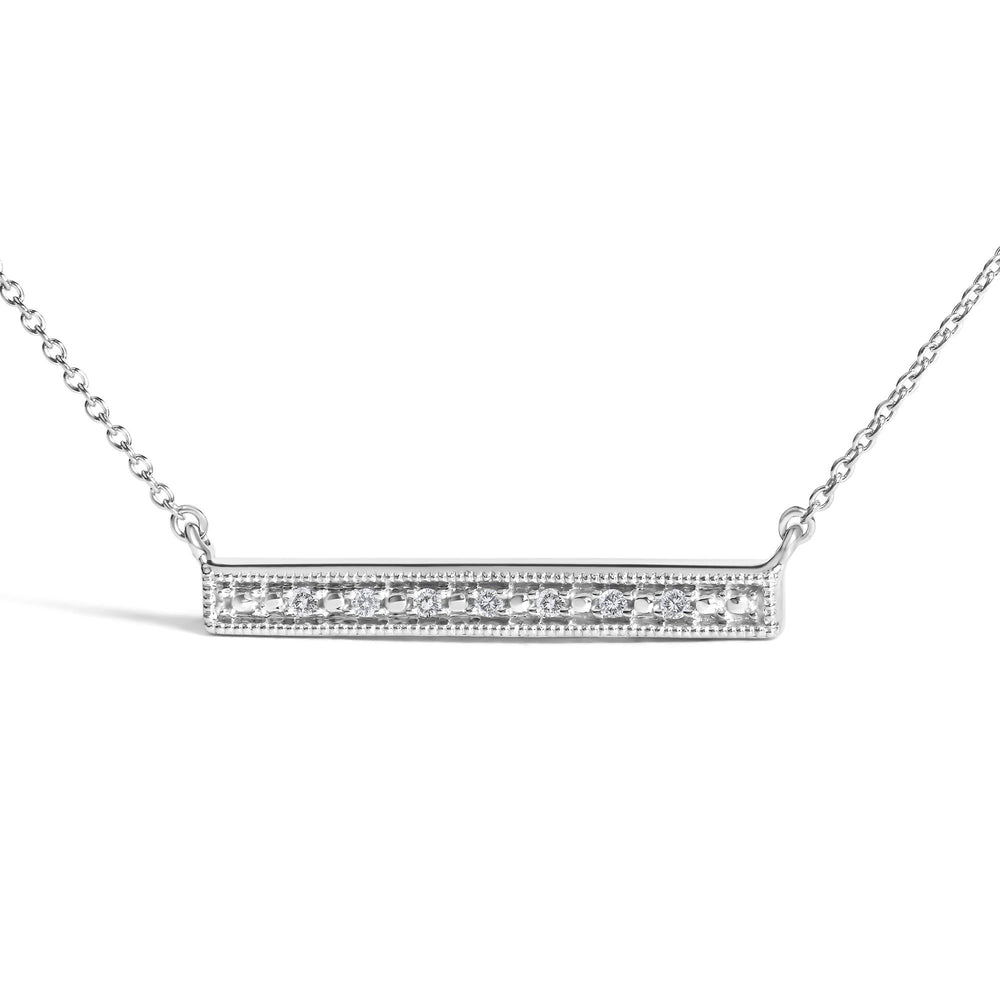 Sterling Silver Diamond Accent Milgrain Bar Pendant Necklace