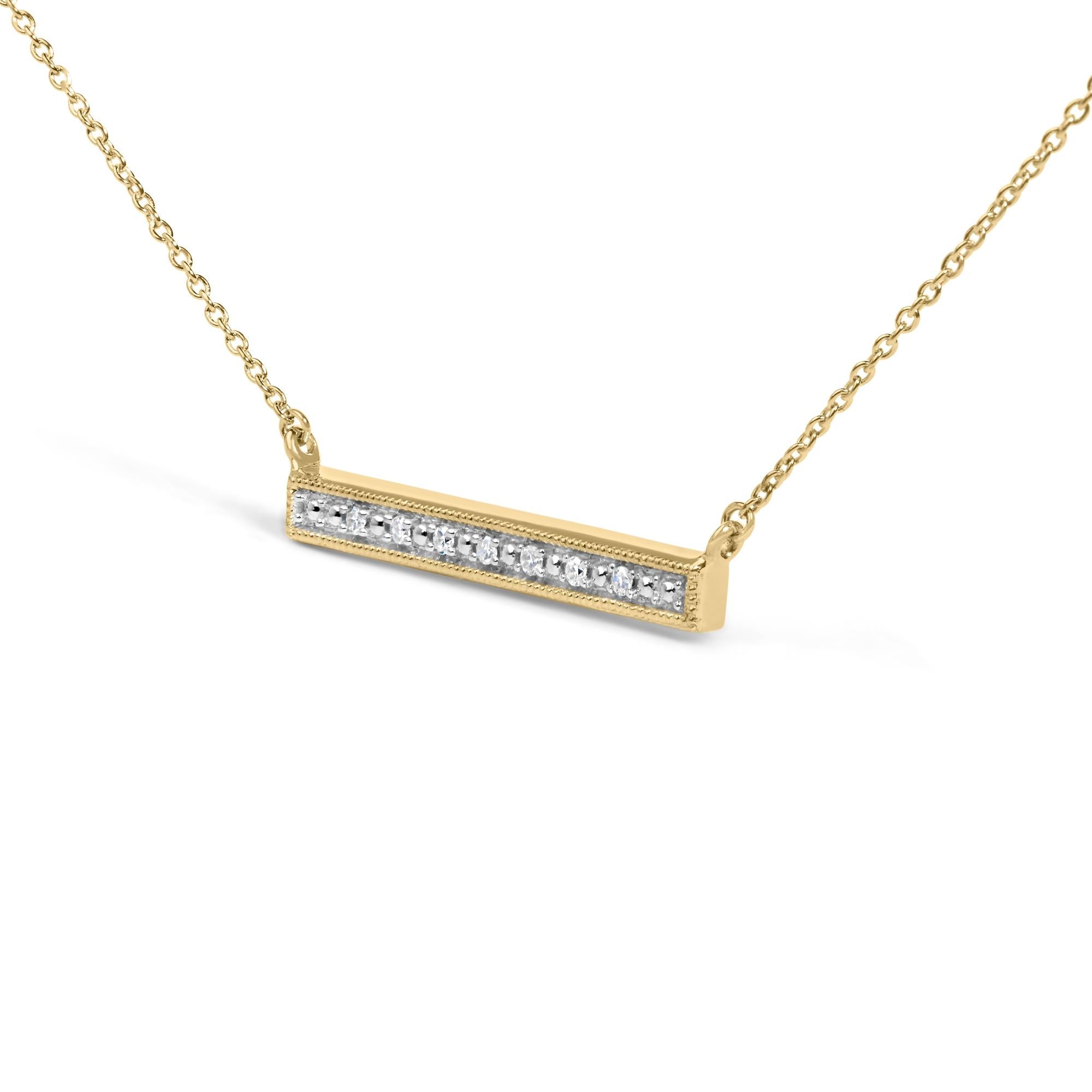 Yellow Gold Plated Diamond Accent Bar Pendant Necklace