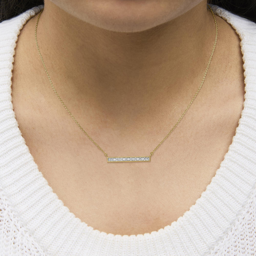 Yellow Gold Plated Diamond Accent Bar Pendant Necklace