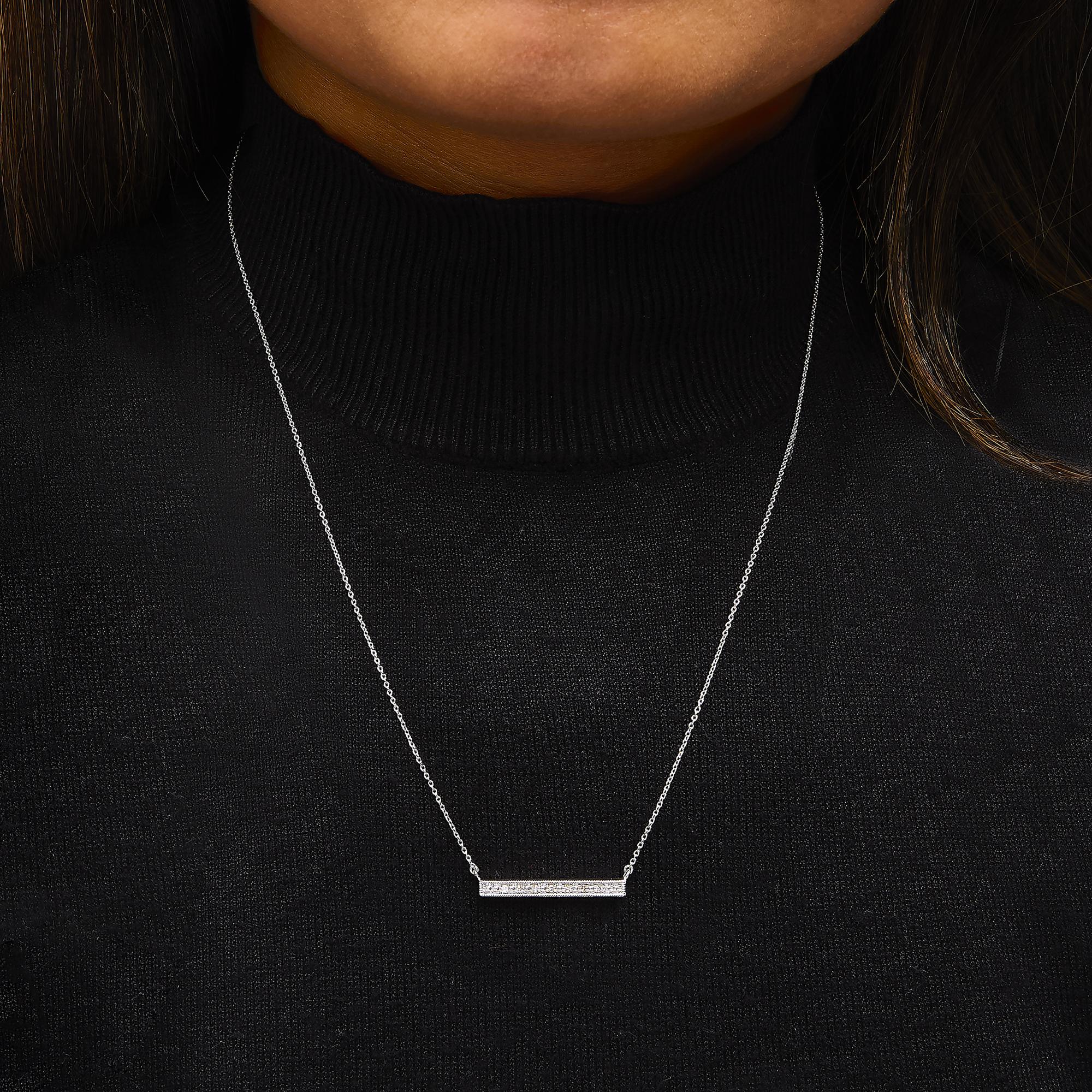 Sterling Silver Diamond Accent Milgrain Bar Pendant Necklace