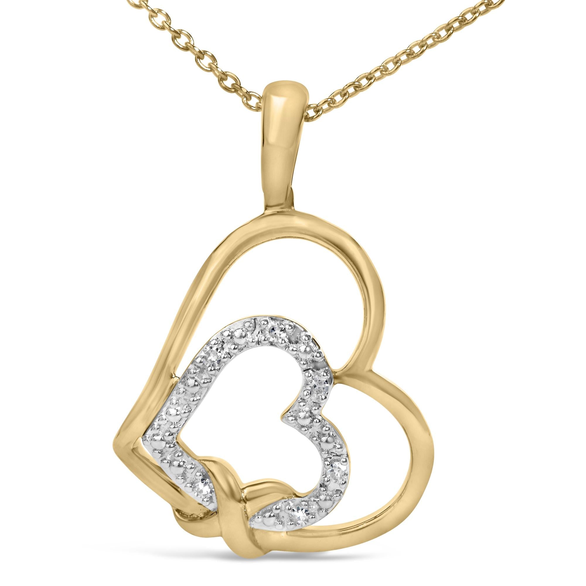 Gold Vermeil Diamond Accent Double Heart Pendant Necklace