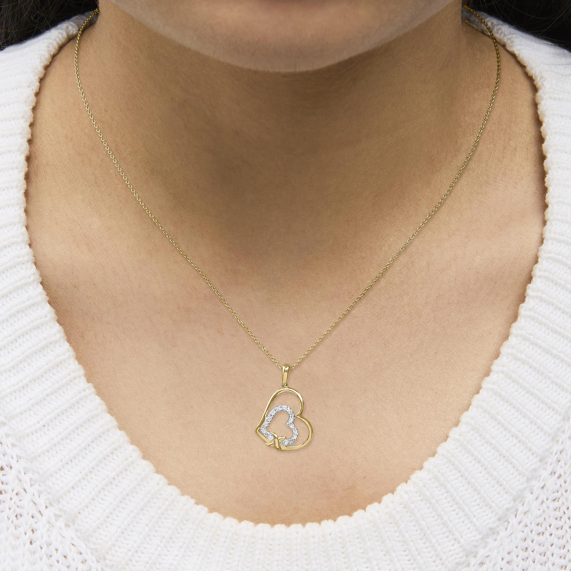 Gold Vermeil Diamond Accent Double Heart Pendant Necklace