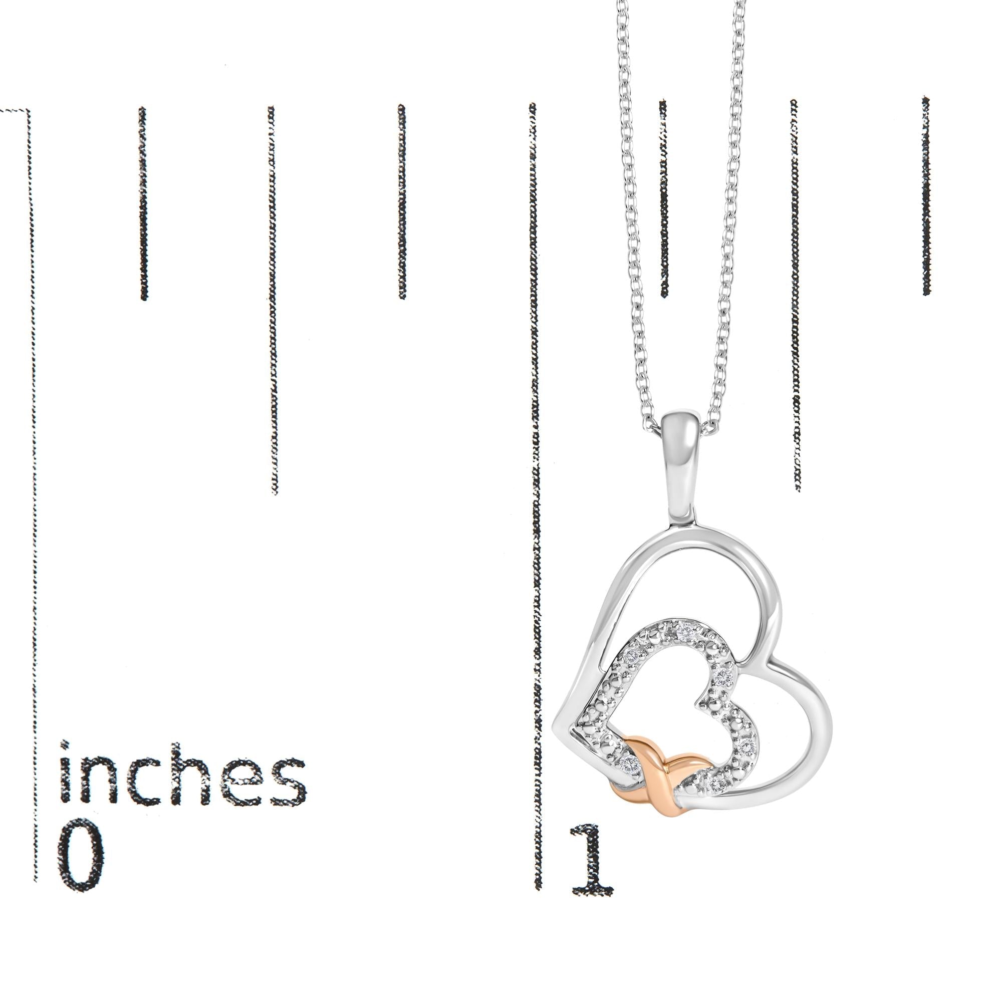 .925 Sterling Silver Double Heart Pendant Necklace with Diamond and 10K Rose Gold Accent