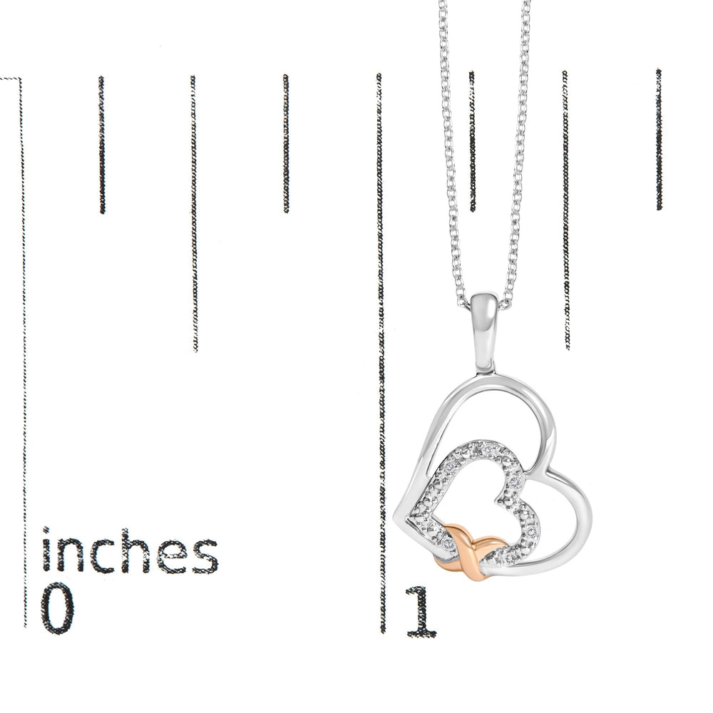 .925 Sterling Silver Double Heart Pendant Necklace with Diamond and 10K Rose Gold Accent