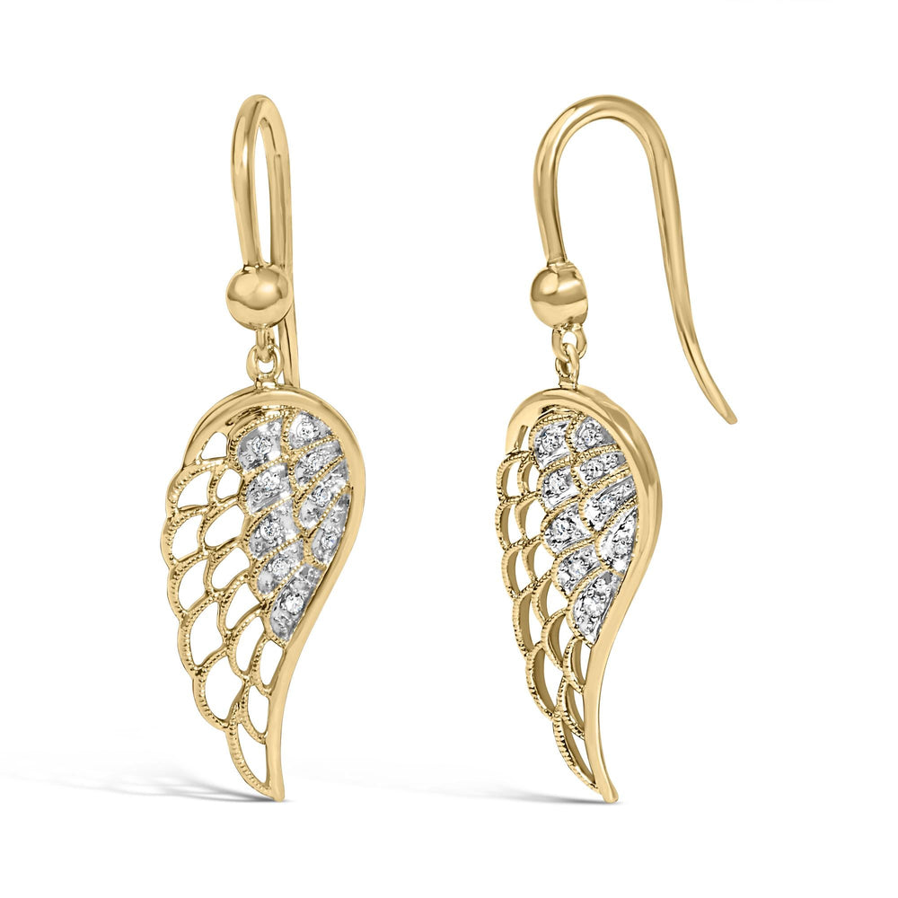Gold Vermeil Diamond Accent Angel Wing Drop Earring