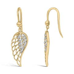 Gold Vermeil Diamond Accent Angel Wing Drop Earring