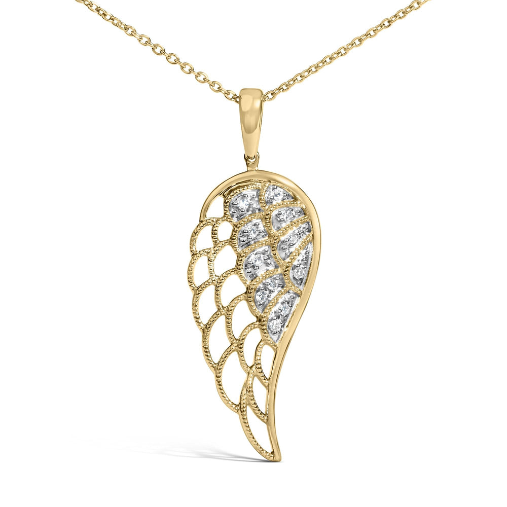 Gold Vermeil Diamond Accent Angel Wing Pendant Necklace